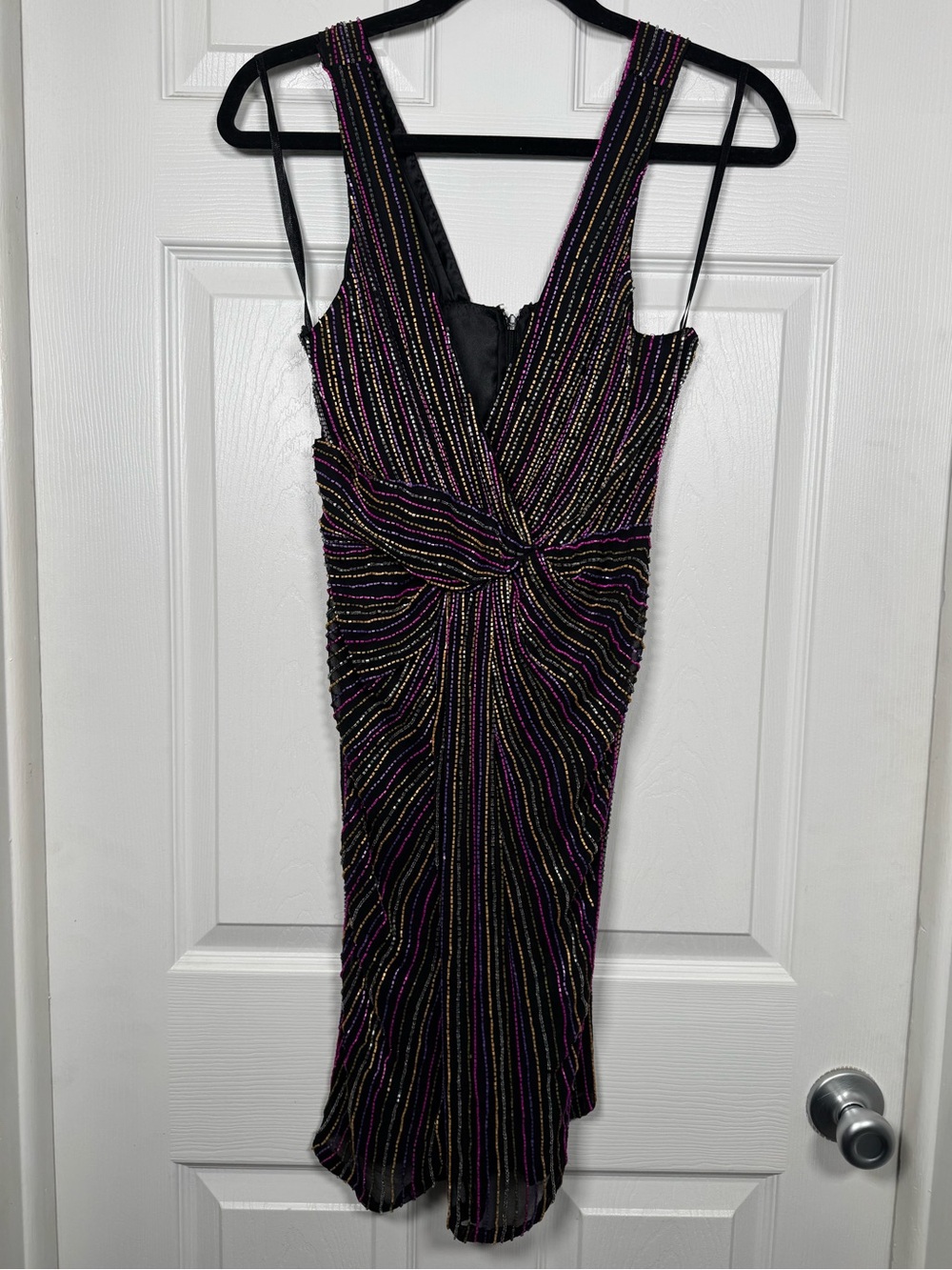 Parker Black Beaded Striped Bodycon Mini Cocktail Dress Size 0